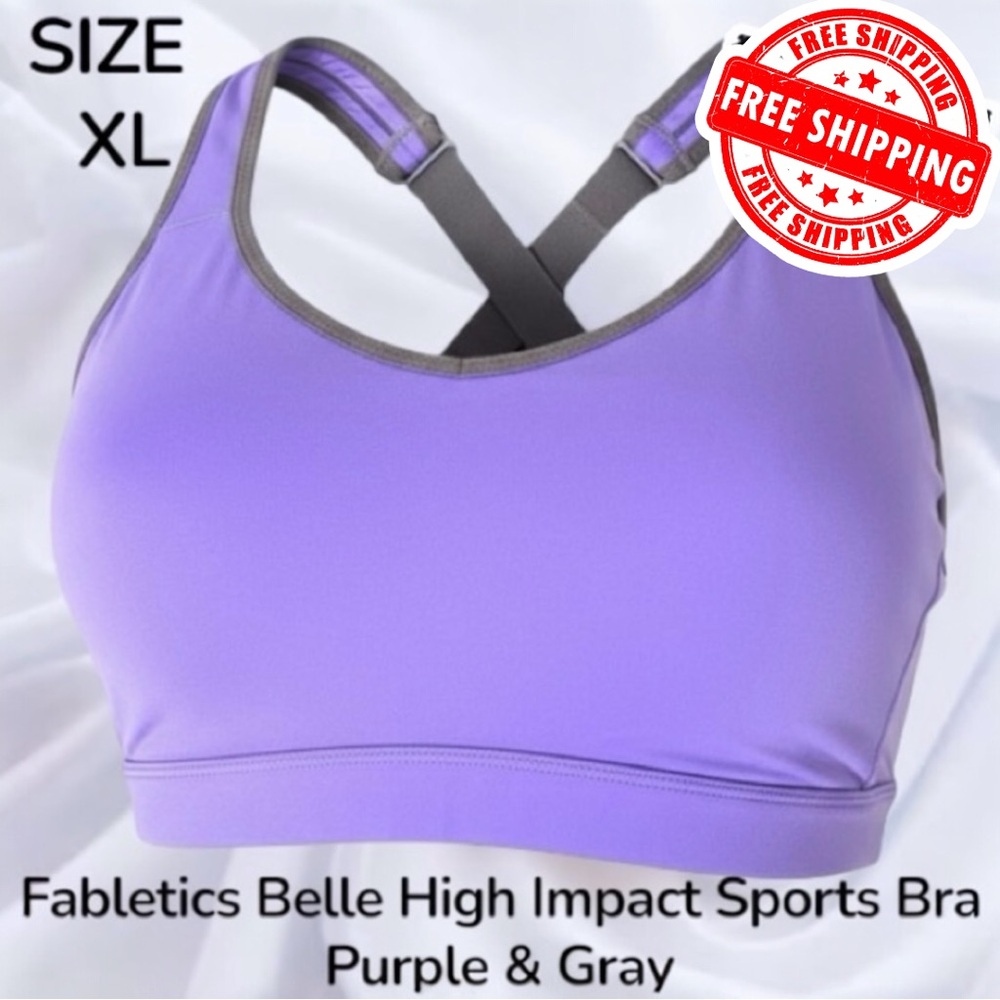 Fabletics Belle High Impact Sports Bra Purple Gray Size XL FREE SHIPPING